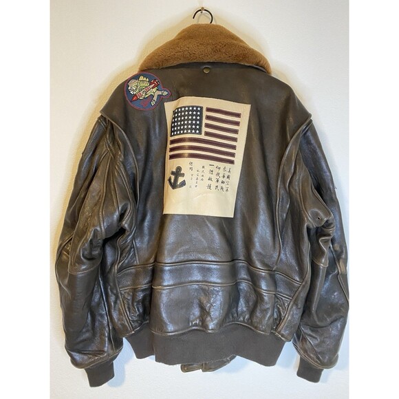 COCKPIT USA NAVY G-1 LEATHER JACKET BROWN MADE IN USA SIZE 3XL - Picture 2 of 11